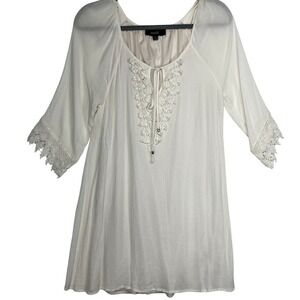 NAÏF‎ Crochet Trim Tunic Dress Bohemian Casual White Rayon Size S